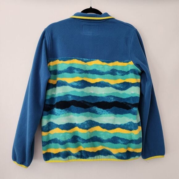 Lands End blue green yellow multi color wavey fleece pullover womens size M - Picture 3 of 6